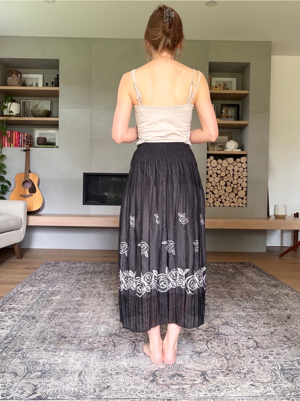 Vintage smocked waist pleated midi Skirt xs to large - Picture 5 of 14